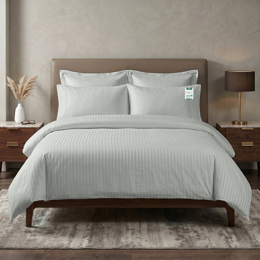 Egyptian Cotton 6 Piece Stripe Duvet Cover Set 220x240cm Foggy Stone
