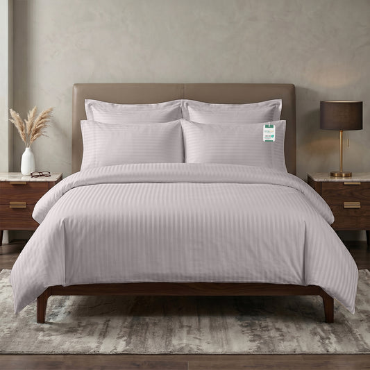 Egyptian Cotton 6 Piece Stripe Duvet Cover Set 220x240cm Light Grey