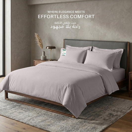 Egyptian Cotton 6 Piece Stripe Duvet Cover Set 220x240cm Light Grey