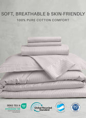 Egyptian Cotton 6 Piece Stripe Duvet Cover Set 220x240cm Light Grey