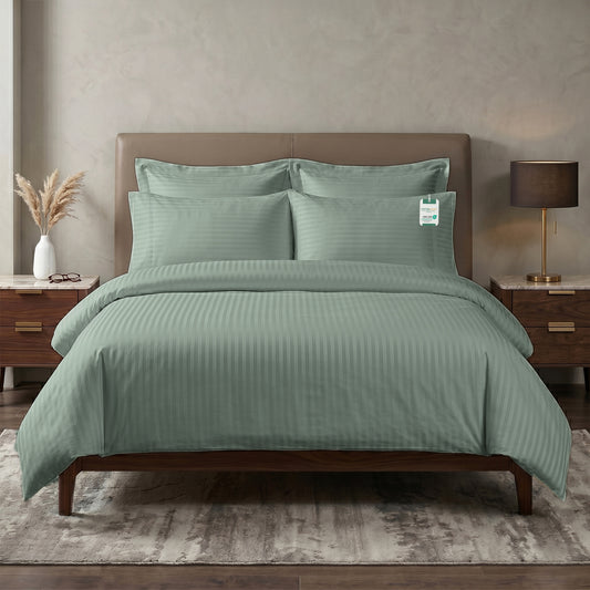 Egyptian Cotton 6 Piece Stripe Duvet Cover Set 220x240cm Seige Green