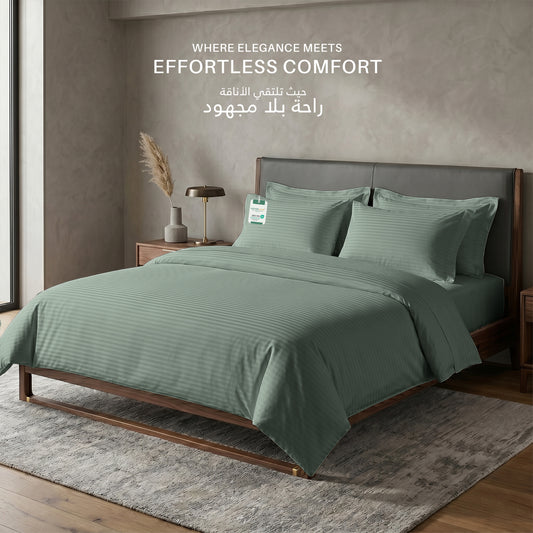 Egyptian Cotton 6 Piece Stripe Duvet Cover Set 220x240cm Seige Green