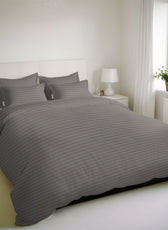 Premium High Quality Cotton 250TC Queen Stripe 6 Piece Duvet Cover Set 220x240cm Grey - Cotton Home
