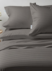 Premium High Quality Cotton 250TC Queen Stripe 6 Piece Duvet Cover Set 220x240cm Grey - Cotton Home