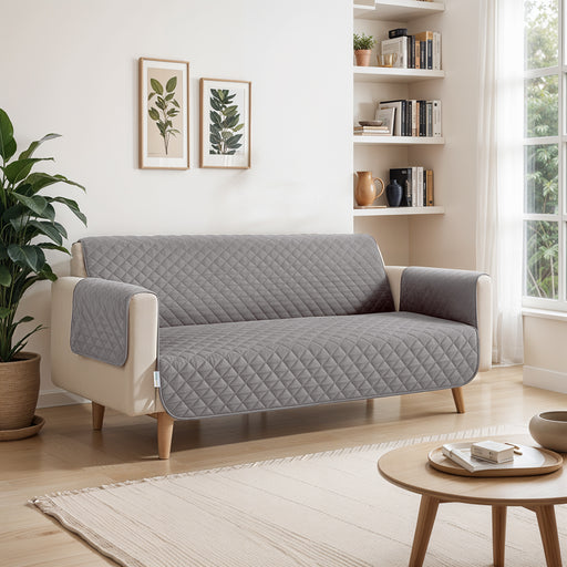 Ultimate Sofa Protector 3 Seater: Water Resistant Sofa Couch Cover for Ultimate Comfort |  Furniture Protector for Pets Kids - Silver - Cotton Home