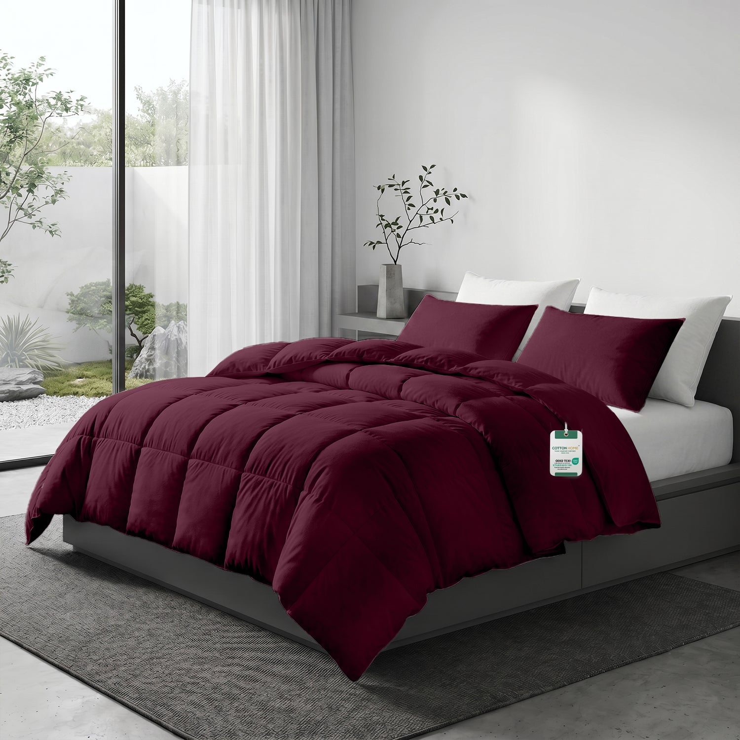 3PC Comforter Set Solid Dyed Microfiber Bordo 160×220cm