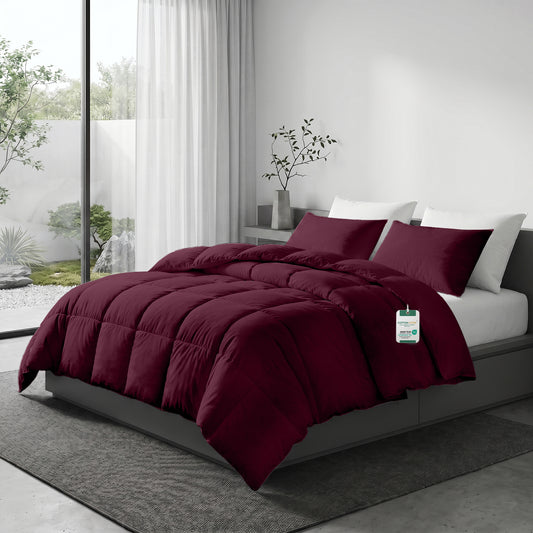 3PC Comforter Set Solid Dyed Microfiber Bordo 160×220cm