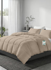 3PC Comforter Set Solid Dyed Microfiber Dark Beige 160×220cm