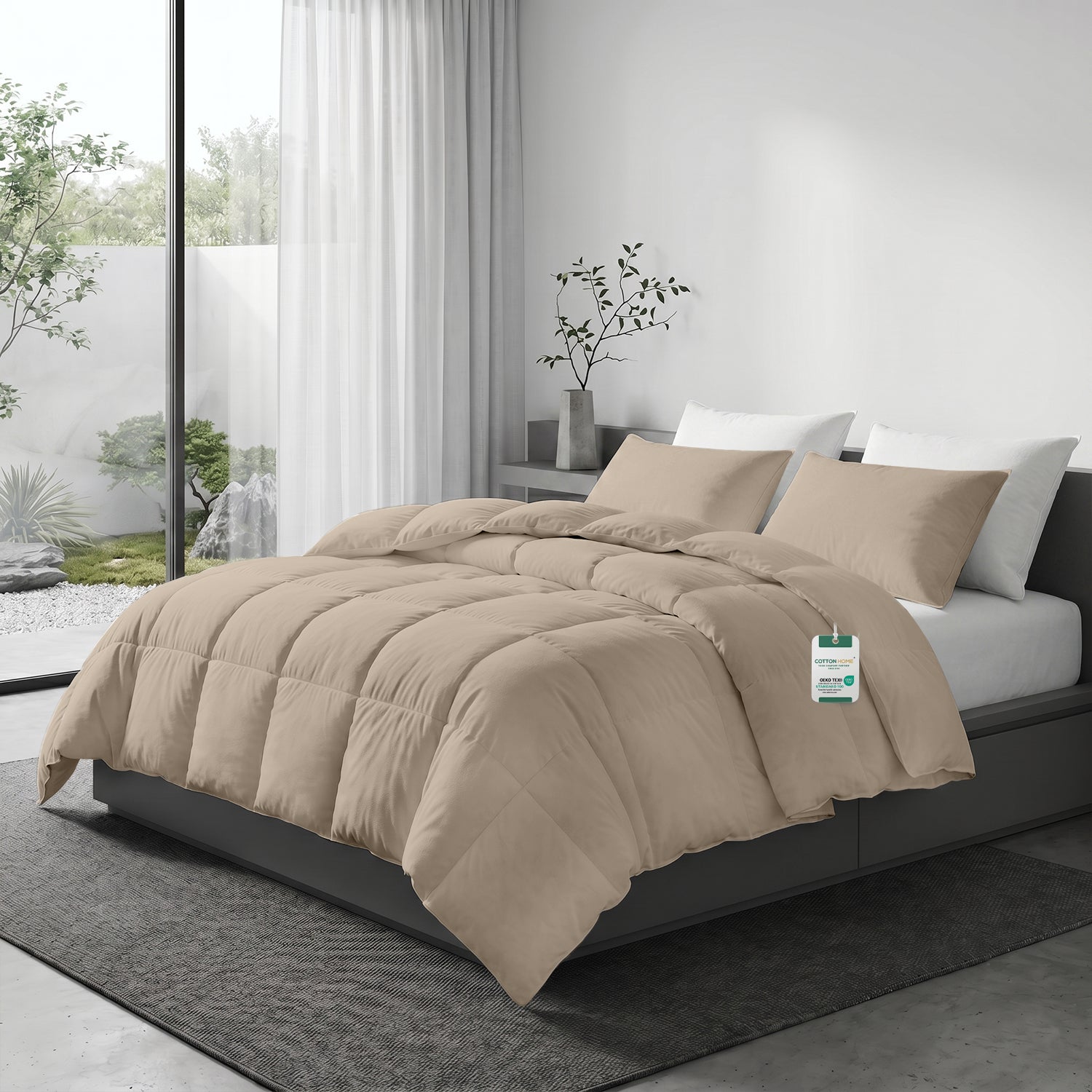 3PC Comforter Set Solid Dyed Microfiber Dark Beige 160×220cm