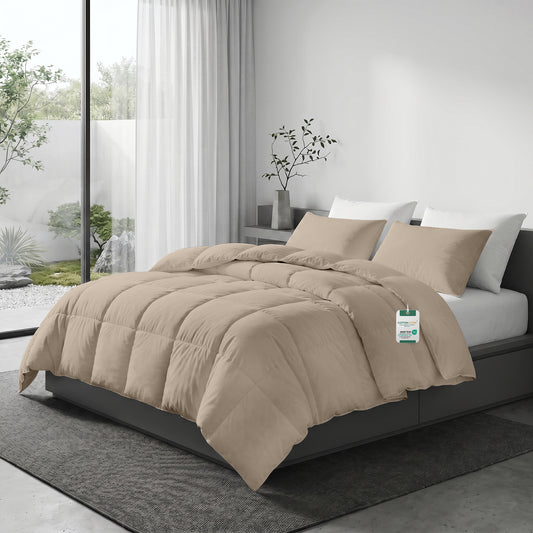 3PC Comforter Set Solid Dyed Microfiber Dark Beige 160×220cm