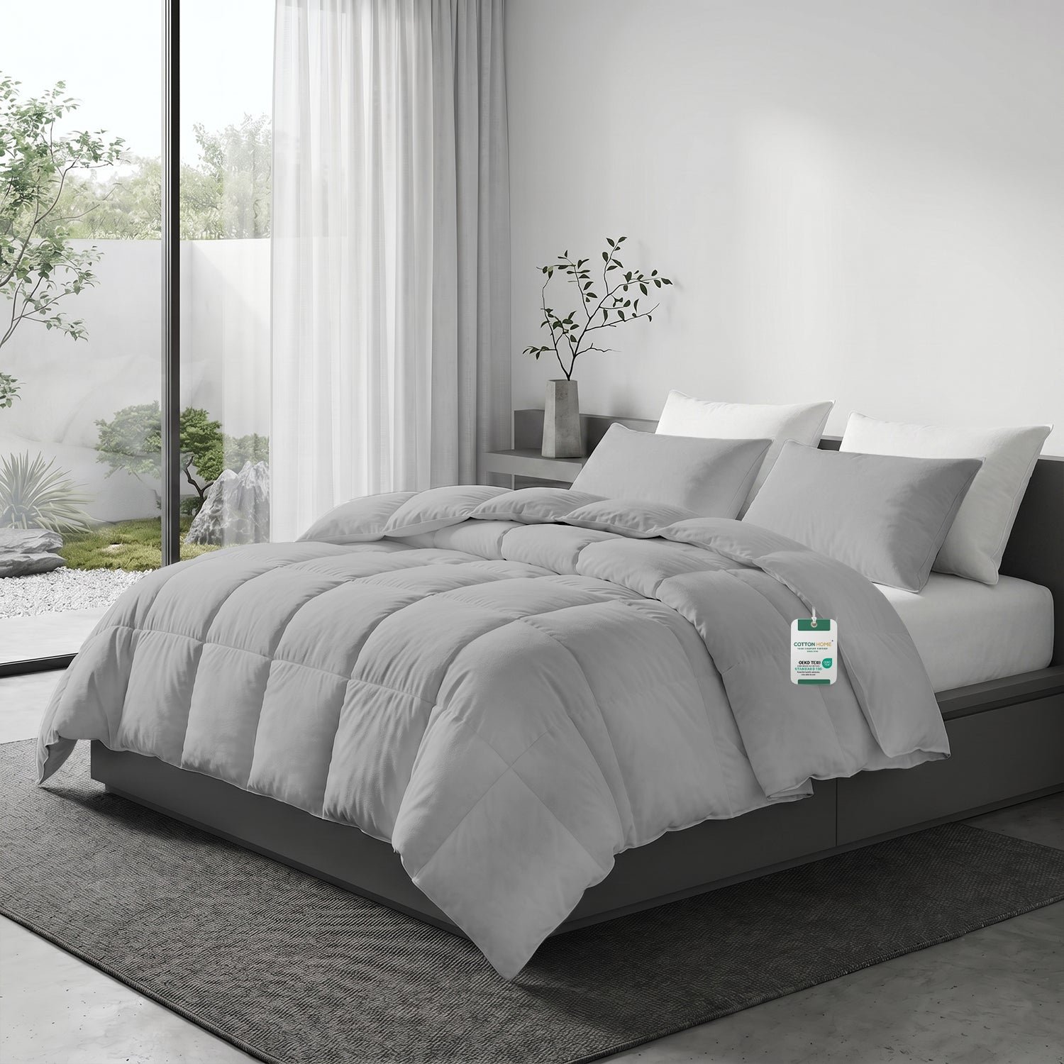 3PC Comforter Set Solid Dyed Microfiber Light Grey 220×240cm