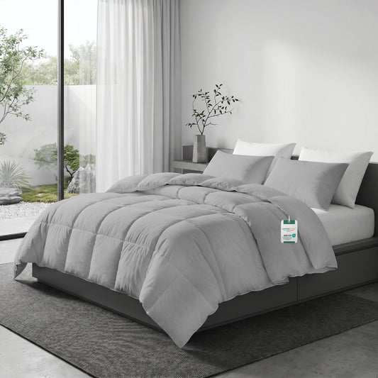 3PC Comforter Set Solid Dyed Microfiber Light Grey 220×240cm