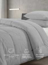 3PC Comforter Set Solid Dyed Microfiber Light Grey 220×240cm