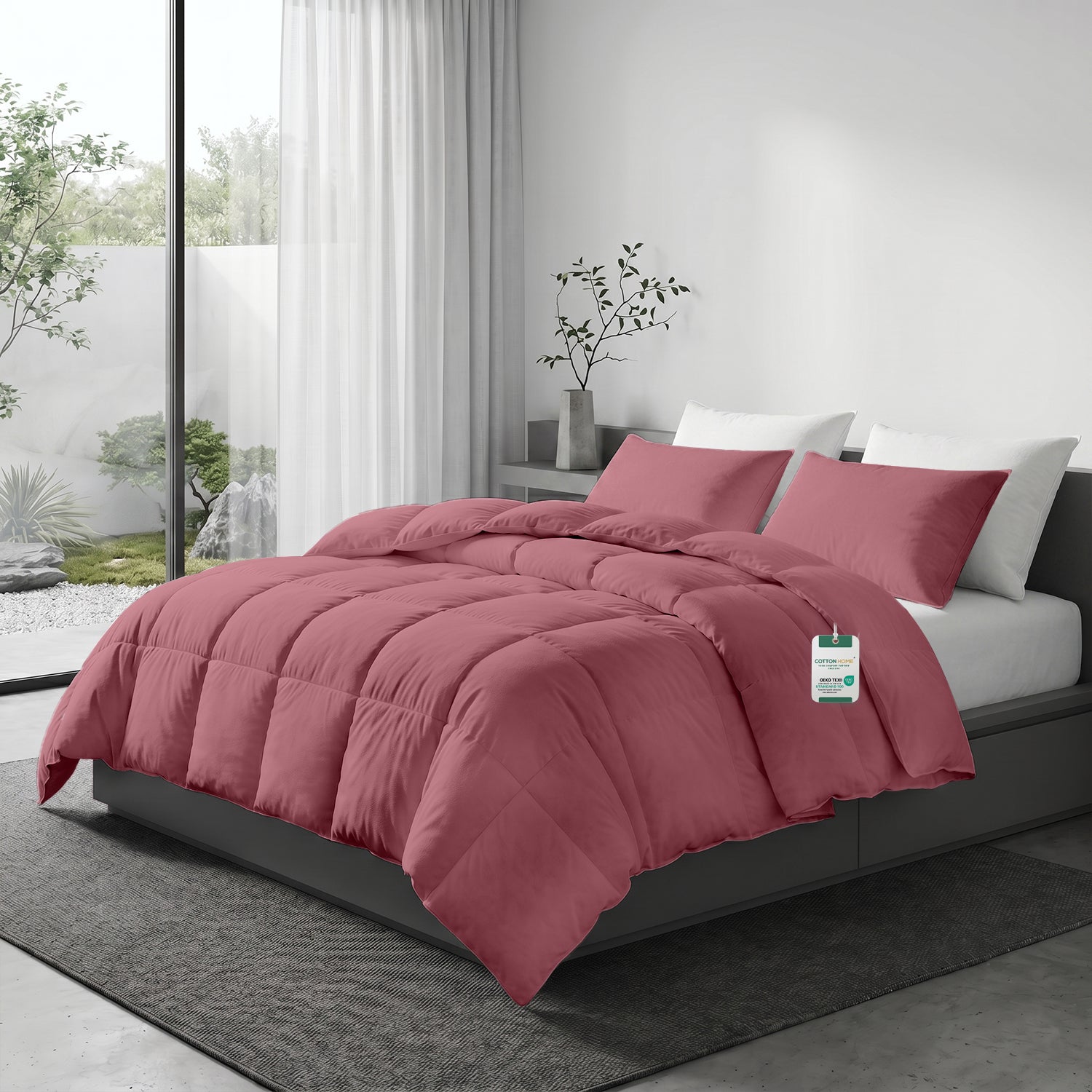 3PC Comforter Set Solid Dyed Microfiber Mauve 160×220cm