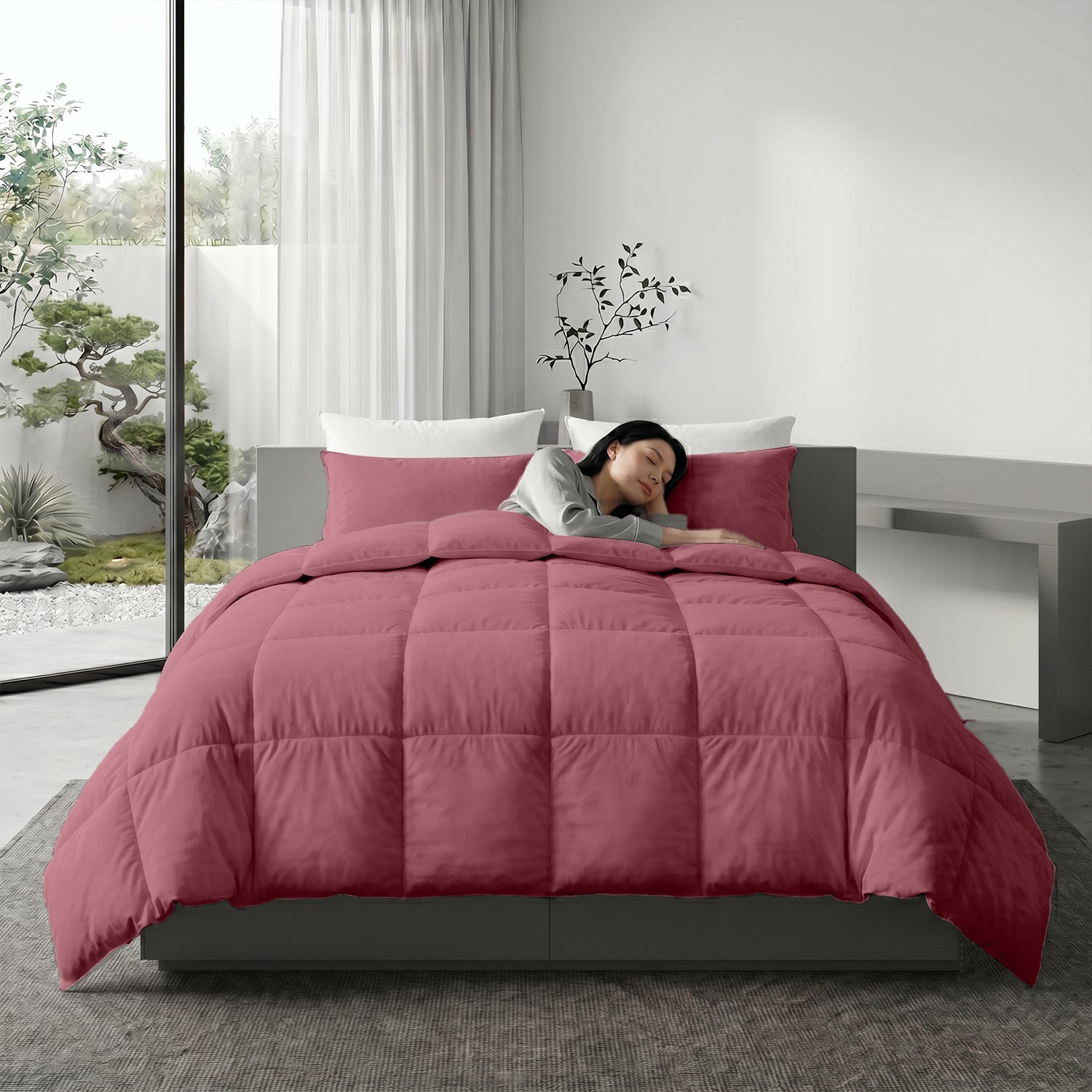 3PC Comforter Set Solid Dyed Microfiber Mauve 160×220cm