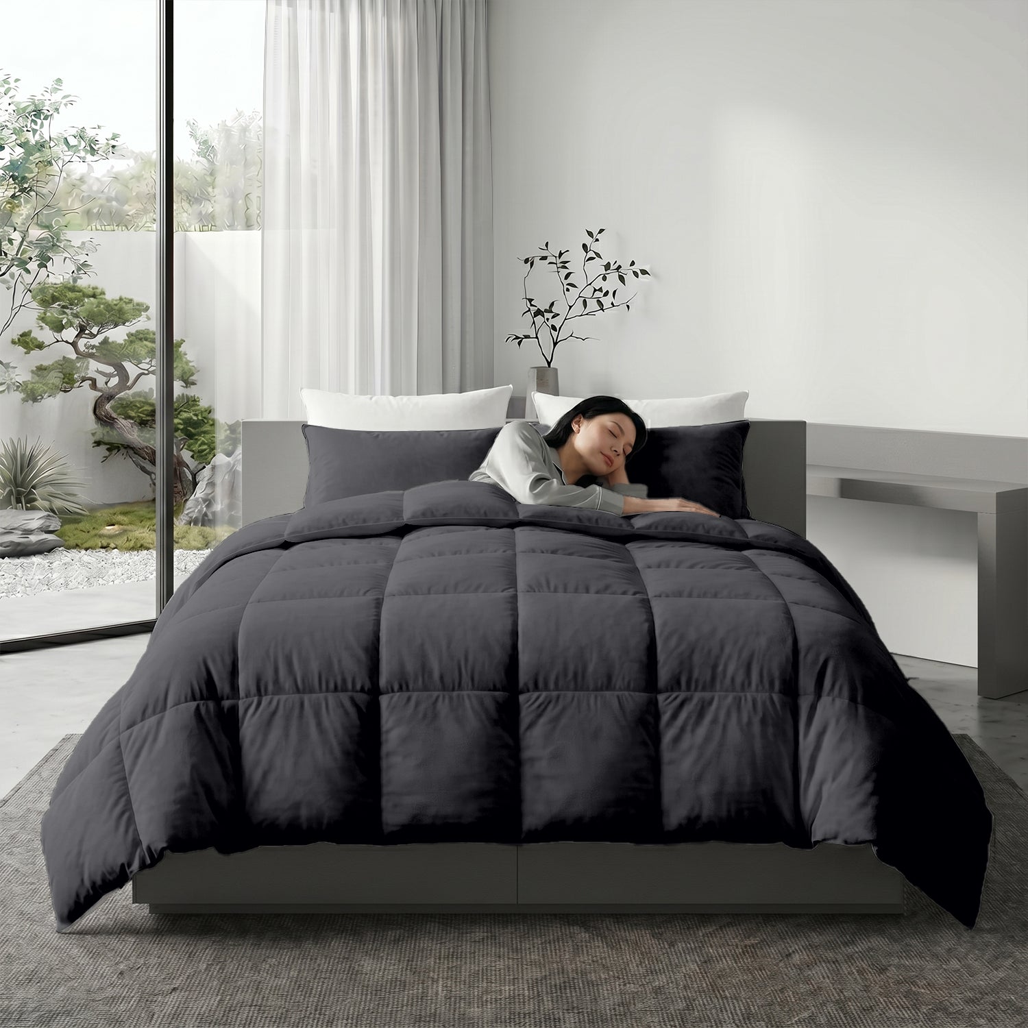 3PC Comforter Set Solid Dyed Microfiber Silver 160×220cm