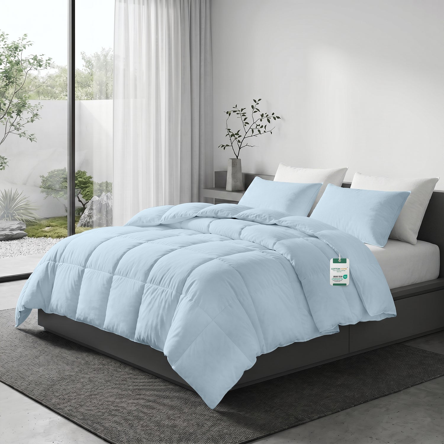 3PC Comforter Set Solid Dyed Microfiber Sky Blue 160×220cm