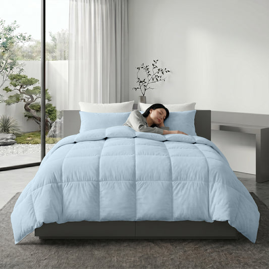 3PC Comforter Set Solid Dyed Microfiber Sky Blue 160×220cm