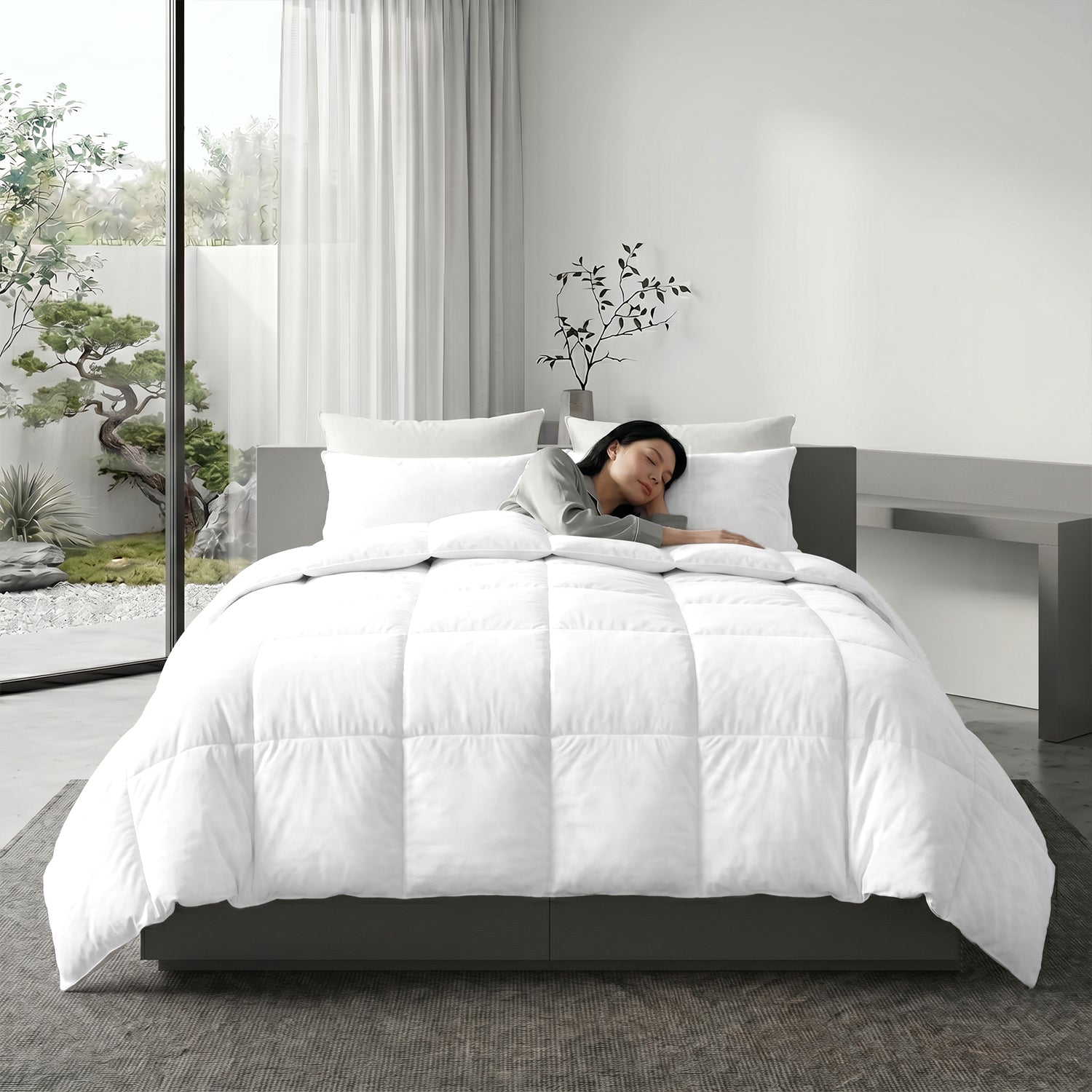 3PC Comforter Set Solid Dyed Microfiber Dark White 160×220cm