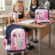 Barbie 3-Piece School Trolly Bag Set – Lightweight Cartoon Character Bookbag with Large Storage Space for Boys & Girls