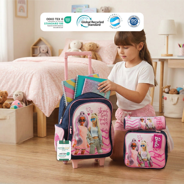 Barbie 3-Piece School Trolly Bag Set – Lightweight Cartoon Character Bookbag with Large Storage Space for Boys & Girls