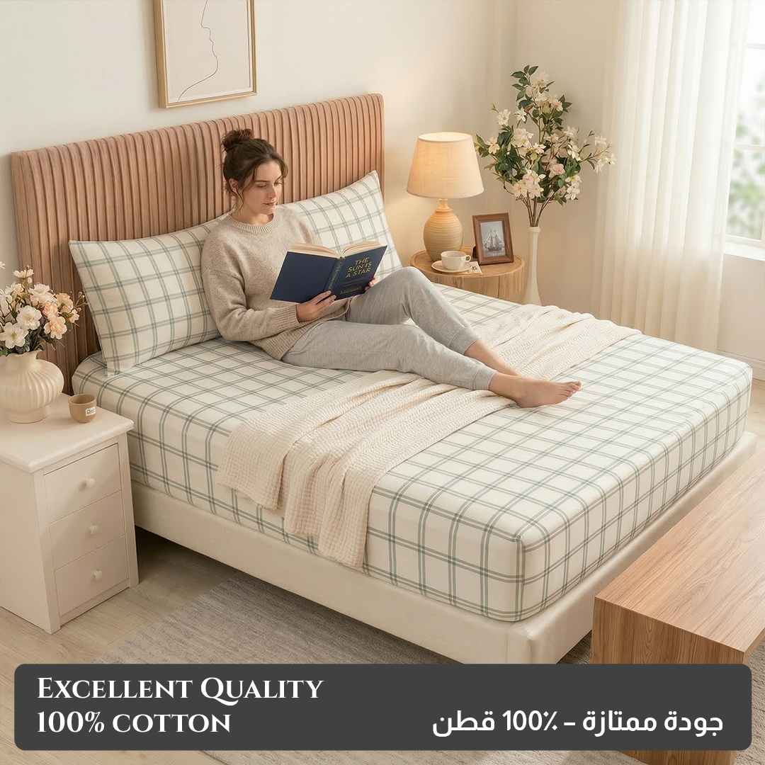 Egyptian Cotton King Size Printed Fitted Sheet 180X200+30CM with Pillow Case (31B)