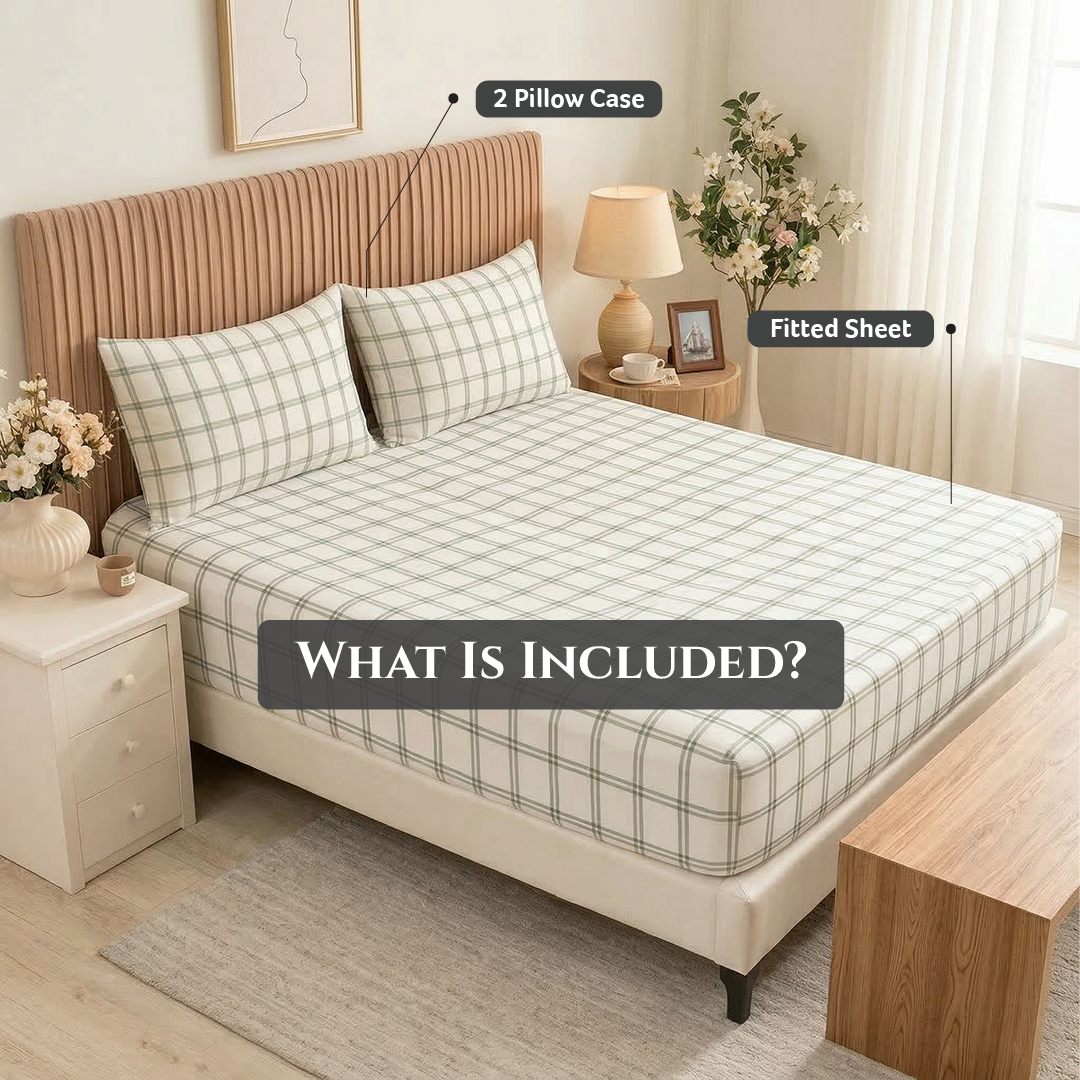 Egyptian Cotton King Size Printed Fitted Sheet 180X200+30CM with Pillow Case (31B)