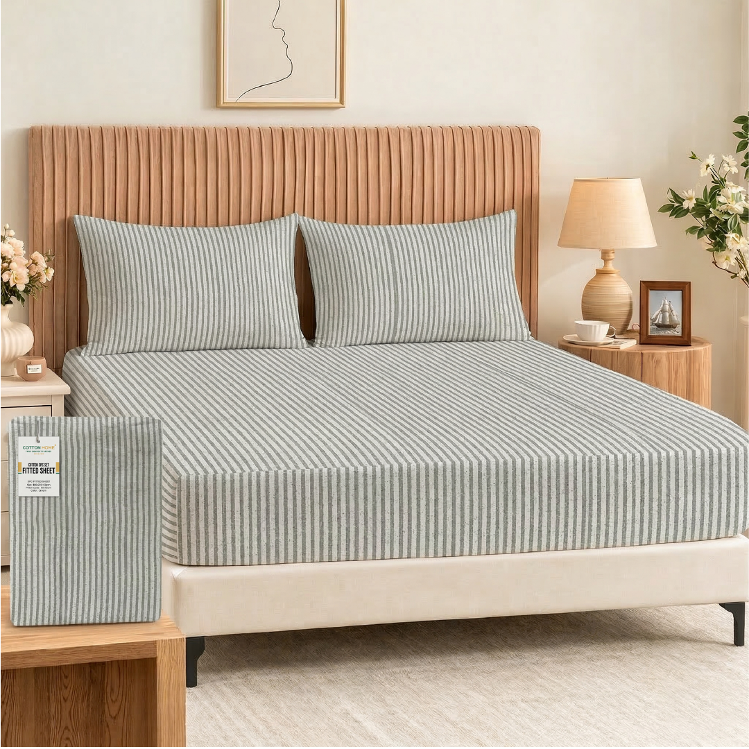 Egyptian Cotton King Size Printed Fitted Sheet 180X200+30CM with Pillow Case (30B)