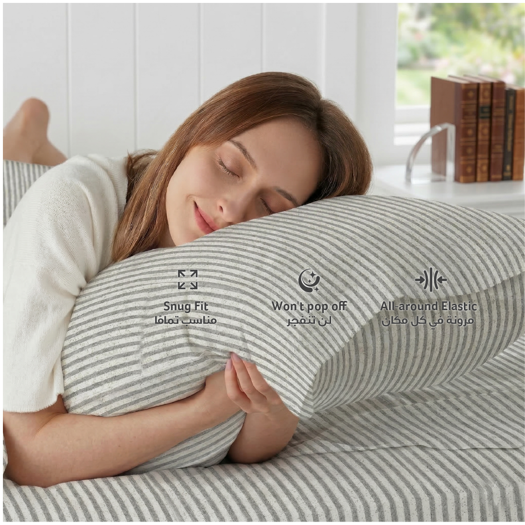 Egyptian Cotton King Size Printed Fitted Sheet 180X200+30CM with Pillow Case (30B)