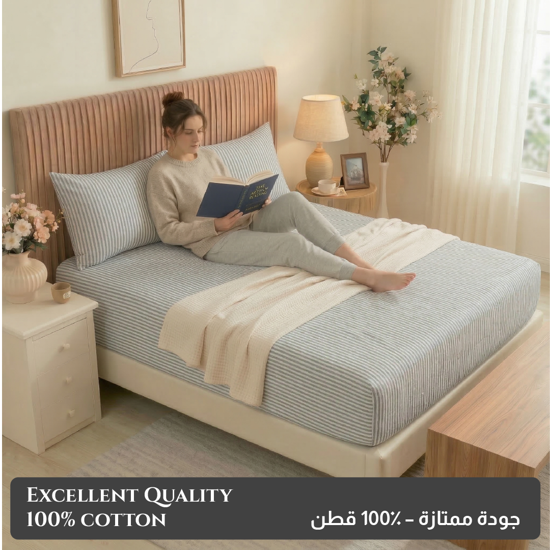 Egyptian Cotton King Size Printed Fitted Sheet 180X200+30CM with Pillow Case (30B)