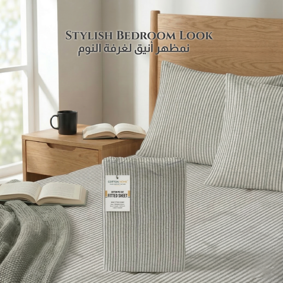 Egyptian Cotton King Size Printed Fitted Sheet 180X200+30CM with Pillow Case (30B)