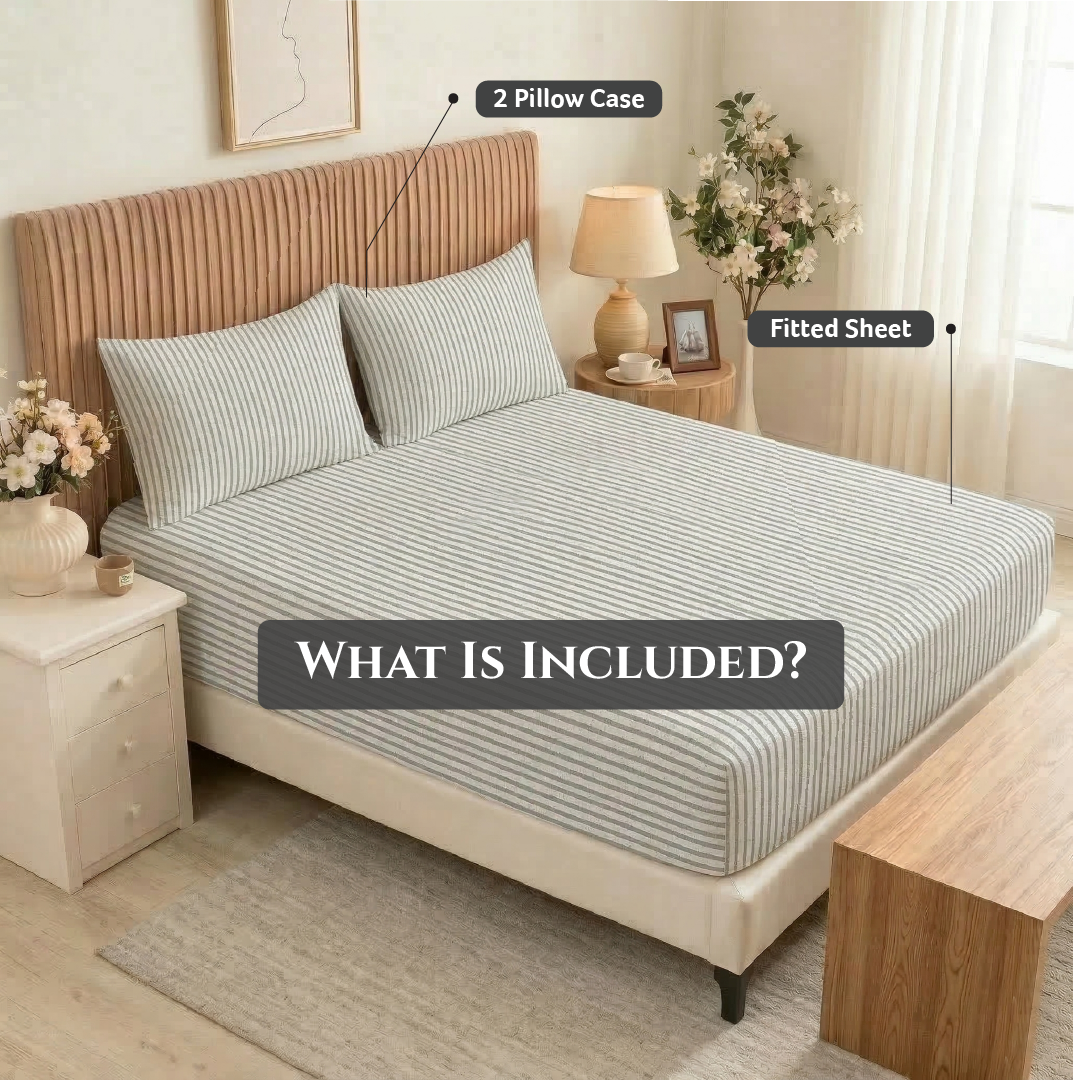 Egyptian Cotton King Size Printed Fitted Sheet 180X200+30CM with Pillow Case (30B)