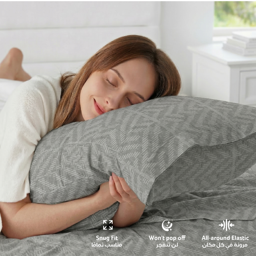 Egyptian Cotton King Size Printed Fitted Sheet 180X200+30CM with Pillow Case (28B)