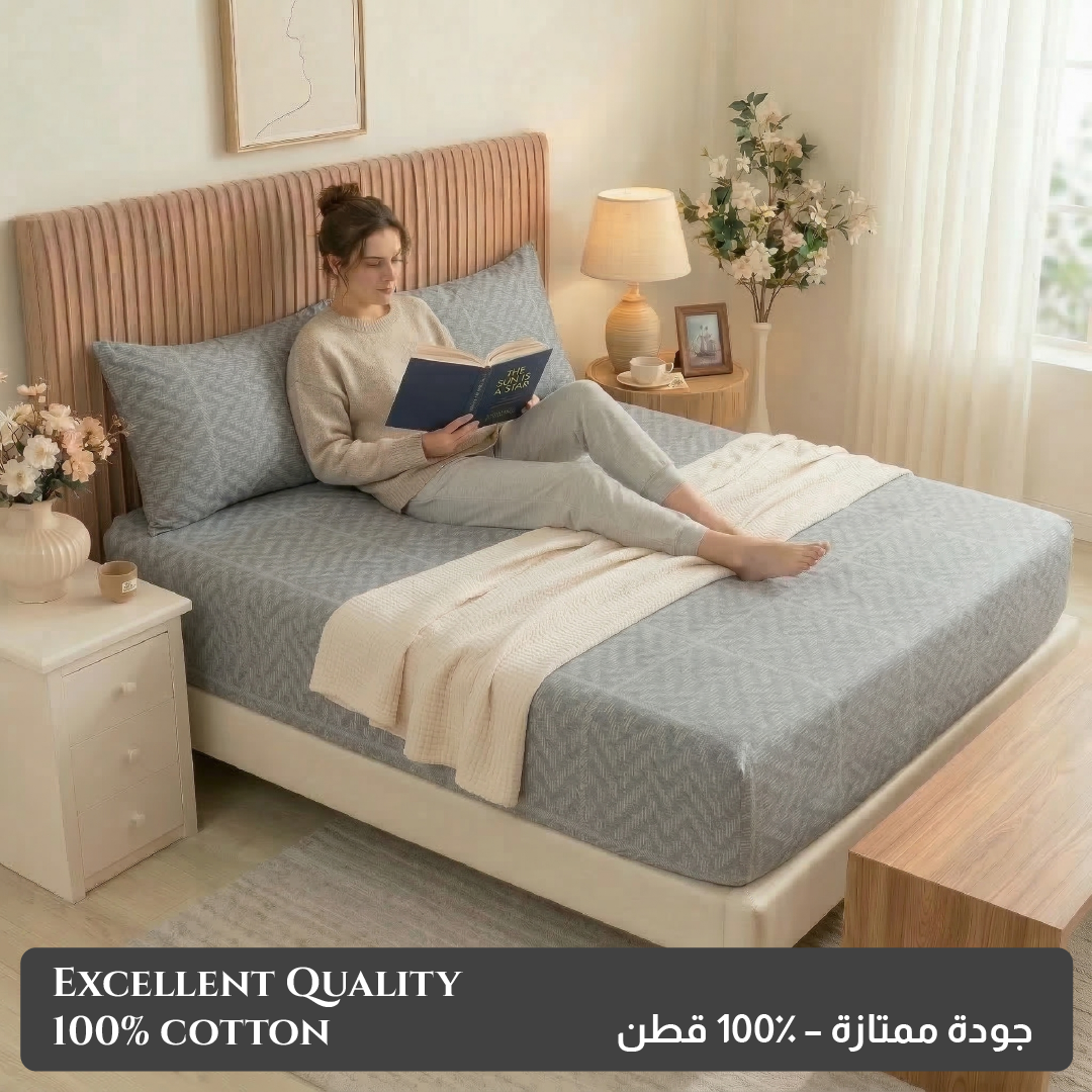 Egyptian Cotton King Size Printed Fitted Sheet 180X200+30CM with Pillow Case (28B)