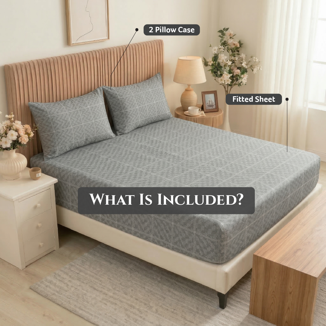 Egyptian Cotton King Size Printed Fitted Sheet 180X200+30CM with Pillow Case (28B)