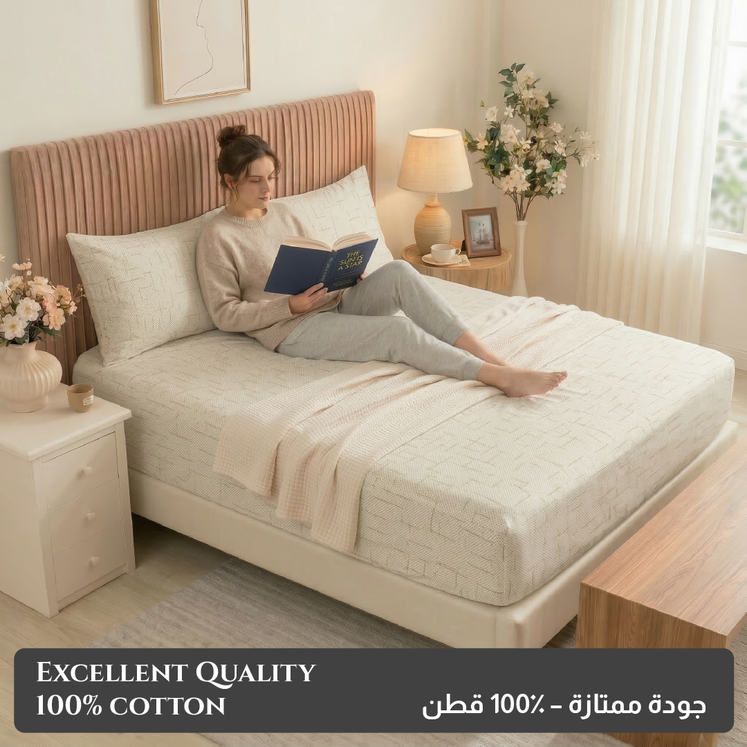 Egyptian Cotton King Size Printed Fitted Sheet 180X200+30CM with Pillow Case (21B)
