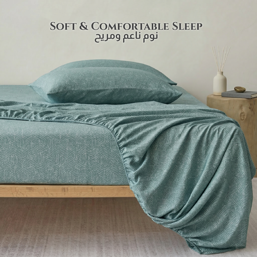 Egyptian Cotton King Size Printed Fitted Sheet 180X200+30CM with Pillow Case (15B)