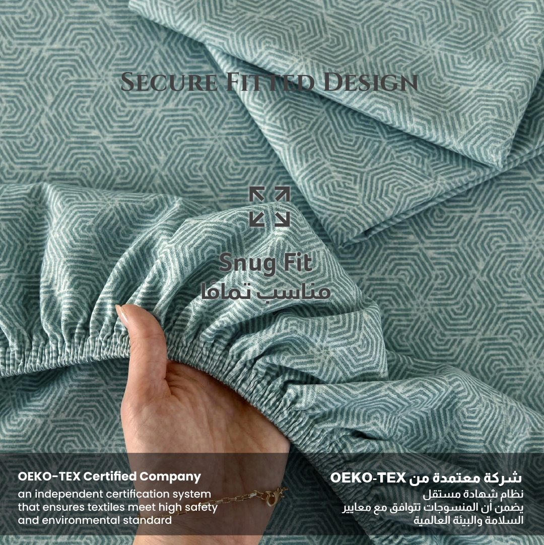 Egyptian Cotton King Size Printed Fitted Sheet 180X200+30CM with Pillow Case (15B)