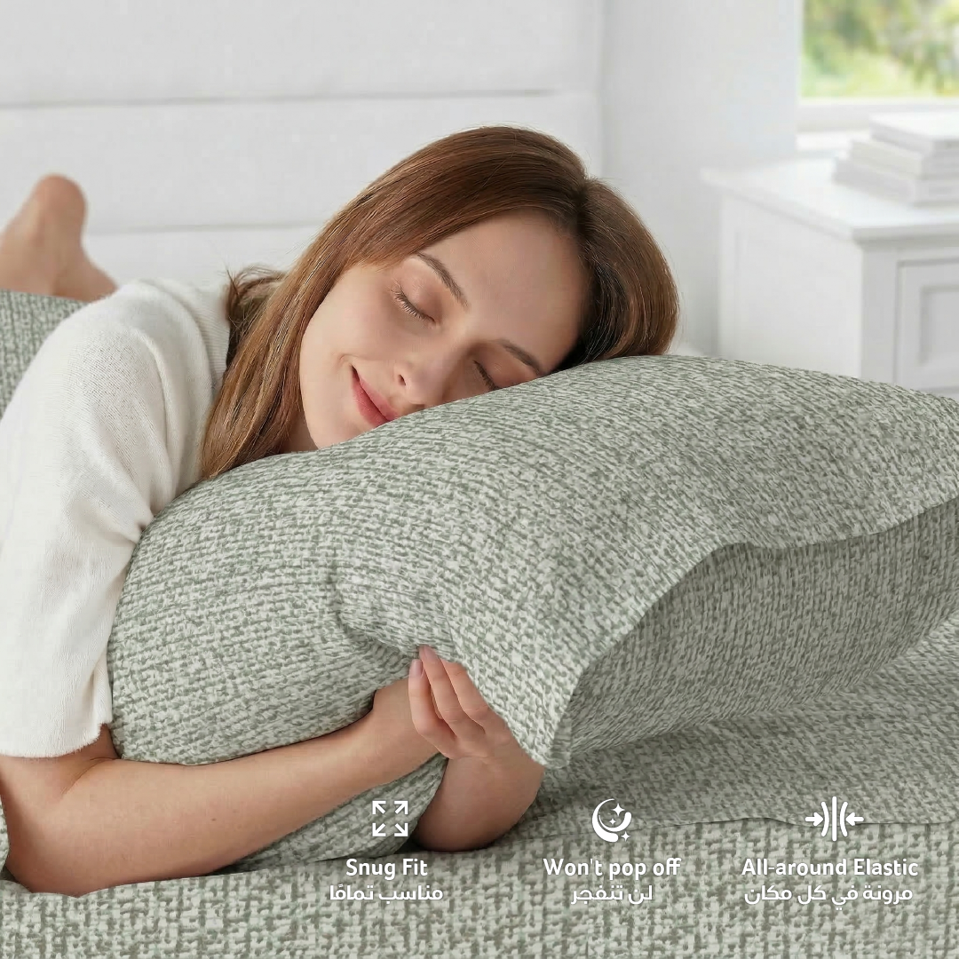 Egyptian Cotton King Size Printed Fitted Sheet 180X200+30CM with Pillow Case (5B)