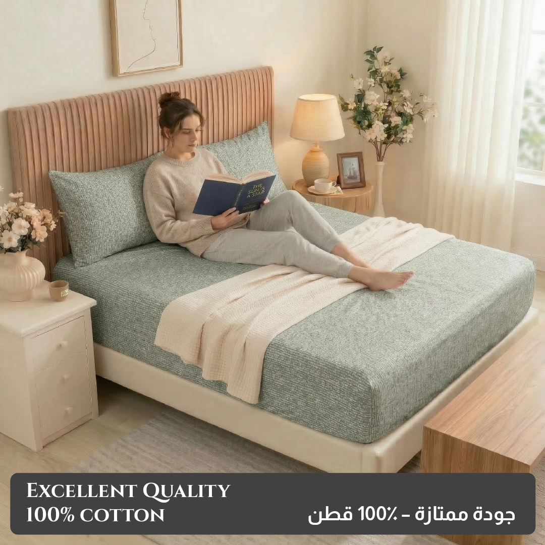 Egyptian Cotton King Size Printed Fitted Sheet 180X200+30CM with Pillow Case (5B)