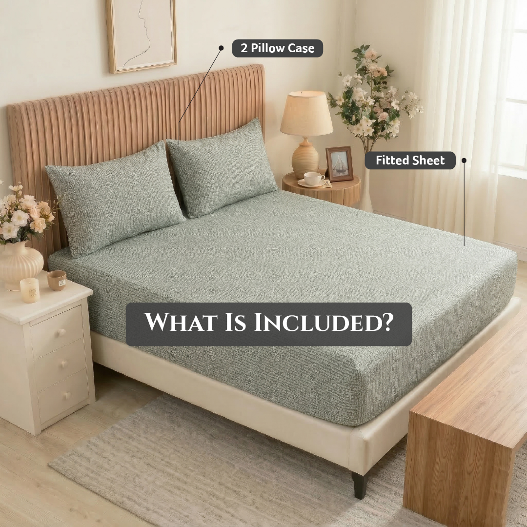 Egyptian Cotton King Size Printed Fitted Sheet 180X200+30CM with Pillow Case (5B)