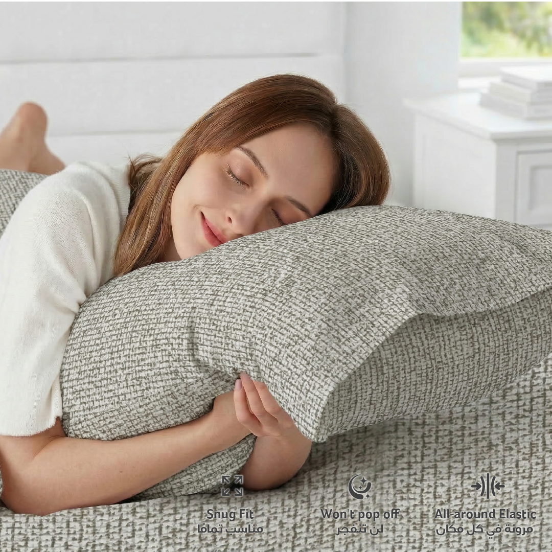 Egyptian Cotton King Size Printed Fitted Sheet 180X200+30CM with Pillow Case (17B)