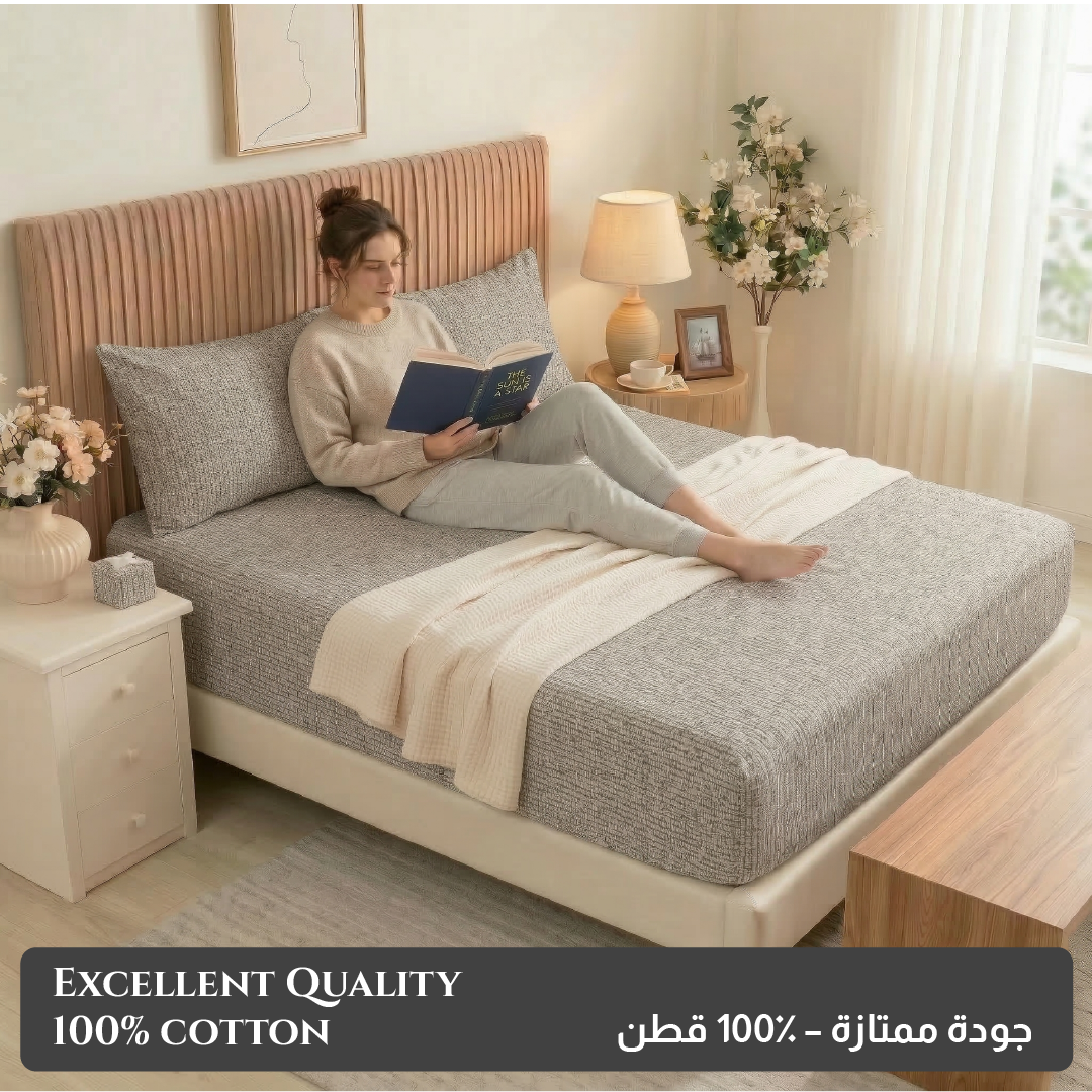 Egyptian Cotton King Size Printed Fitted Sheet 180X200+30CM with Pillow Case (17B)