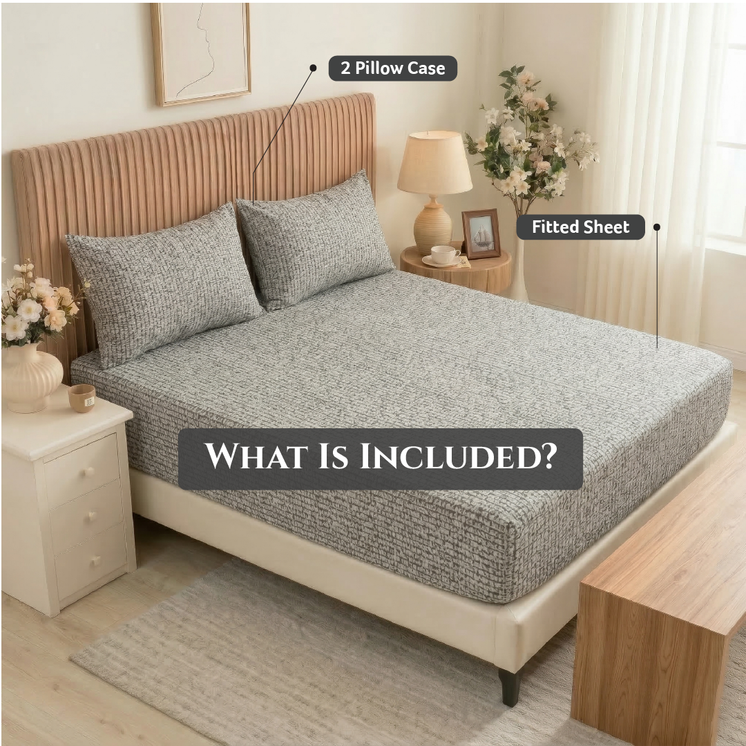 Egyptian Cotton King Size Printed Fitted Sheet 180X200+30CM with Pillow Case (17B)