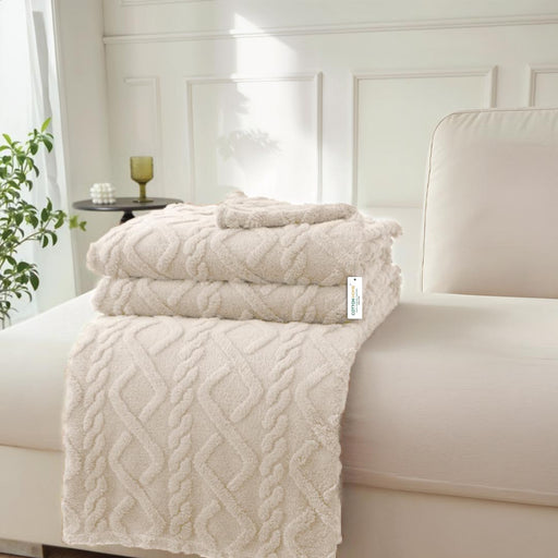 Premium Jacquard Blanket Double Size 220x240 Cream - Cotton Home