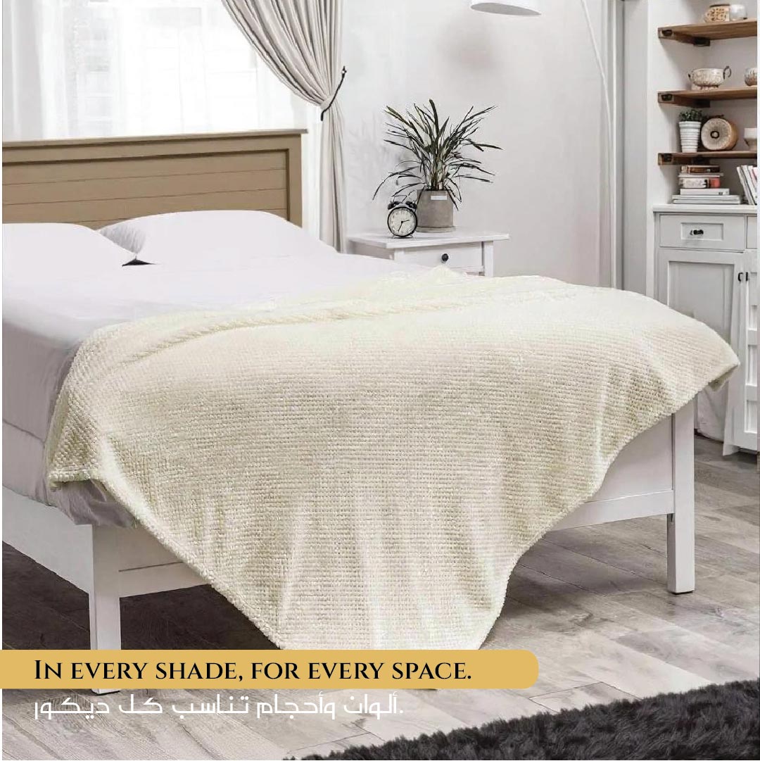 Tranquil Plaid Blanket Queen Size 220x240 Ivory - Cotton Home