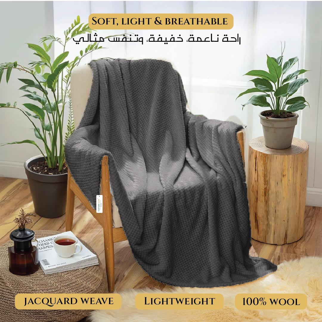Tranquil Plaid Blanket Single Size 150x220 Dark Grey - Cotton Home