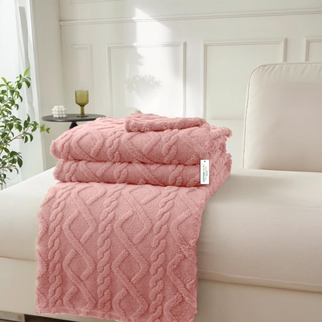 Premium Jacquard Blanket Double Size 220x240 Pink - Cotton Home