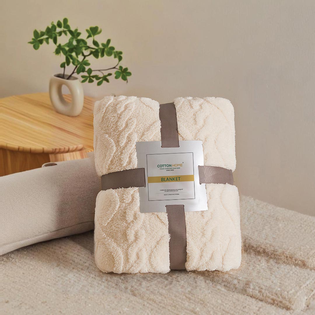 Premium Jacquard Blanket Double Size 220x240 Coffee Color - Cotton Home