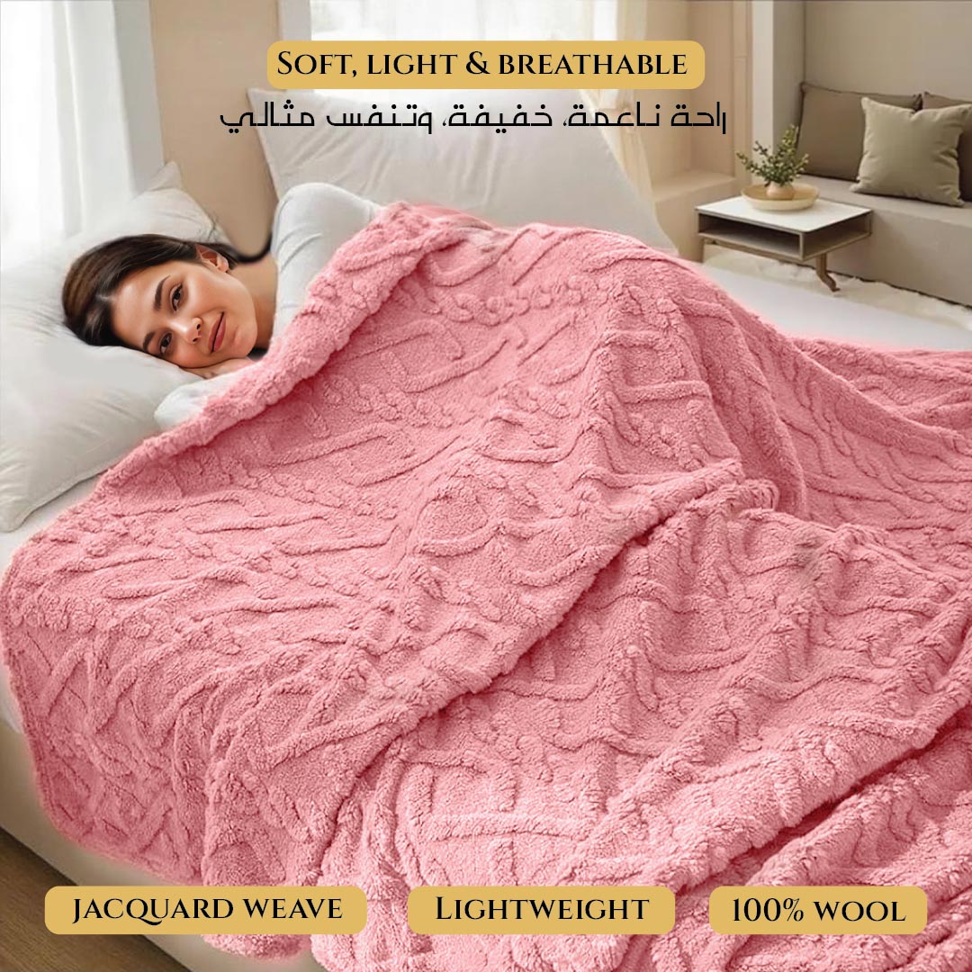 Premium Jacquard Blanket Double Size 220x240 Pink - Cotton Home